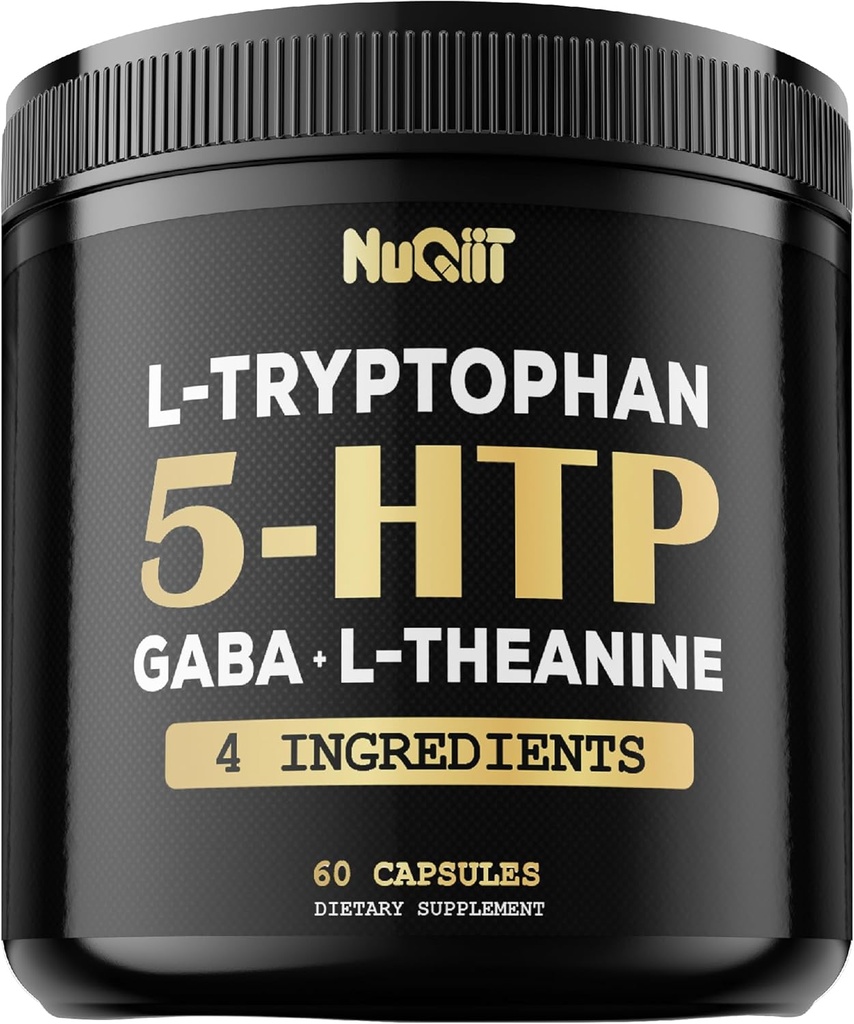 5 HTP 200mg GABA 500mg L-Theanine 200mg L-Tryptophane Supplément de 100mg - Soutien Cerveau, Circulation Santé, Concentration et Repos Bien - 60 capsules pour 1 mois - 4en1 Premium Blend