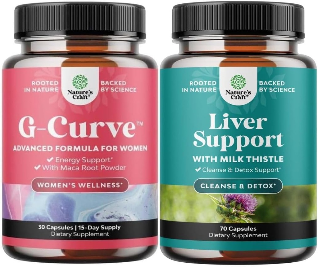 Bundle of G Curve Horny Goat Weed for Women - Enhanced Energy Mood Performance and Herbal Liver Support Milk Thistle Supplement with Dandelion Root, Choline, Beetroot & Artichoke Extract
