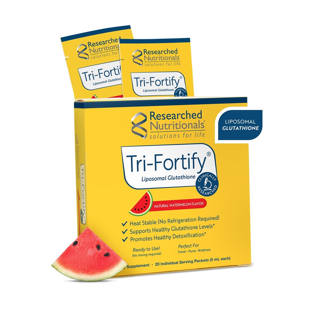 Recherches nutritionnelles Glutathion liposomique (450mg) Gel liquide + vitamine C - Tri-fortify - Aide à l'énergie naturelle, au soutien immunitaire et à la désintoxication - Recherche clinique pour l'absorption, la pastèque (20 paquets)
