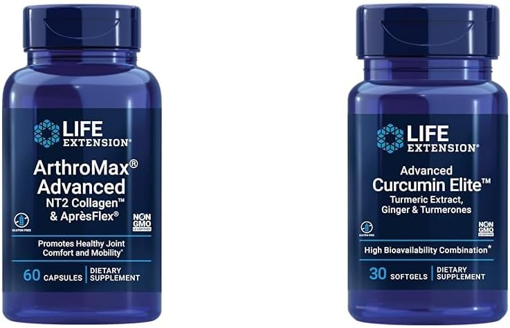 Extension de vie ArthroMax supplément de santé mixte avancé avec collagène, glucosamine et Curcumine Elite Turmeric, 60 Capsules et 30 Softgels