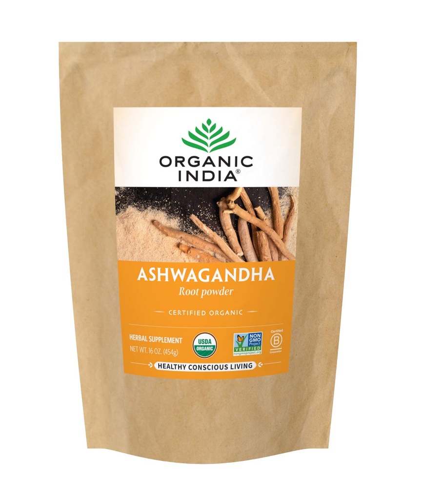 INDE ORGANIQUE Poudre d'Ashwagandha biologique - en vrac de poudre de racine d'Ashwagandha, supplément à base de plantes - végétalien, sans gluten, sans casher, sans OGM, soutient le stress, l'énergie et le sommeil - sac de 1 lb