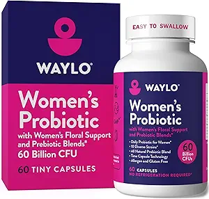 Waylo Probiotiques pour les femmes 60 milliards d'UCF – Petites capsules faciles à avaler – 10 souches + prébiotiques, canneberge et munose D – Gut, probiotiques vaginaux, pH et santé immunitaire, végétalien – 60 capsules