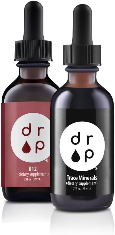 Drop Supplements Organic Trace Minerals Electrolyte Drops and Vitamin B12 2500 mcg 2 oz Liquid Drops Bundle