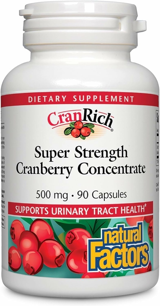 CranRich par facteurs naturels, concentré de canneberges super-résistance, supplément antioxydant pour le soutien du tract urinaire, non-OGM, 90 capsules
