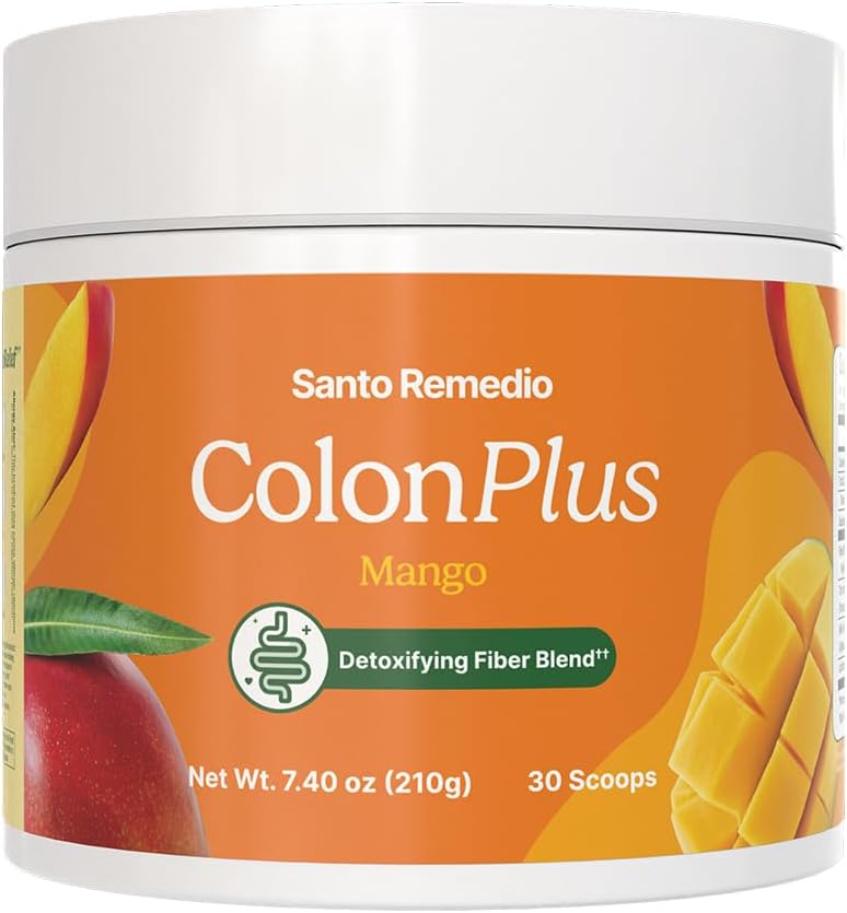Santo Remedio Colon Plus, Colon Cleanser, Dietary Psyllium Husk Fibre et Probiotiques Supplément, 30 portions, Mango Flavor
