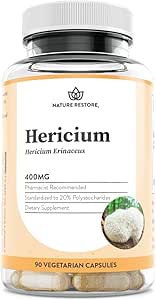 Nature Restore Hericium Erinaceus Extract Mushroom Supplément, 90 Capsules, 20% polysaccharides, Lion's Mane