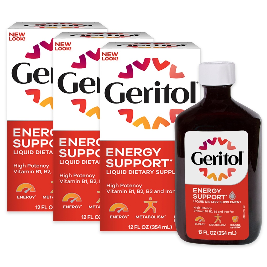 Geritol supplément de vitamine liquide et de fer, soutien énergétique, contient des vitamines B à haute puissance et du fer, goût agréable, facile à avaler, pas d'édulcorants artificiels, non-OGM, 12 Oz, 3 pack