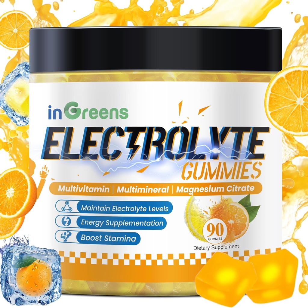 Gommies électrolytiques naturelles avec 6 électrolytes essentiels - Comprend des vitamines, du magnésium, des électrolytes, pour les coureurs, sports d'endurance, électrolytes d'hydratation - 90 gommies