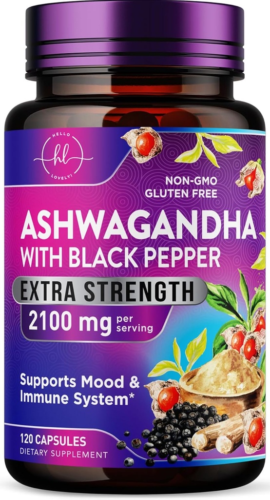 Ashwagandha 2 100 mg - Suppléments Ashwagandha pour les femmes dans les capsules de Veggie avec extrait de poudre et de racine, poivre noir pour haute absorption, à base végétale, non-OGM, mis en bouteille aux États-Unis - 120 capsules de Veggie