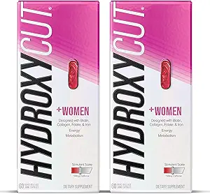 Hydroxycut +Femmes - 60 capsules liquides à libération rapide, boîte de 2 - Comprend Biotine, Collagène, Folate et Fer