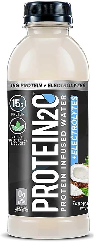 Protéine2o 15g Protéine de lactosérum Isolé Infusion eau plus électrolytes, boisson sportive sans sucre, prête à boire, sans gluten, sans lactose, noix de coco tropicale, 16,9 oz bouteille (12 comte)
