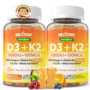 Vitamine D3 K2 Gommies 5000UI / 10 000 UI avec Omega-3 250mg + K2(MK-7) 100mcg - 5X Absorption par rapport à la norme D3K2, avec vitamine C, zinc, et 5 légumes biologiques, soutient les os et les dents, Immune