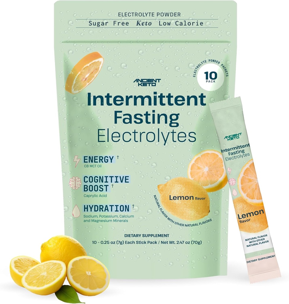 Anciennes électrolytes à jeun Keto - Poudre d'électrolyte sans sucre pour jeûne intermittent - supporte la cognition, l'énergie et l'hydratation