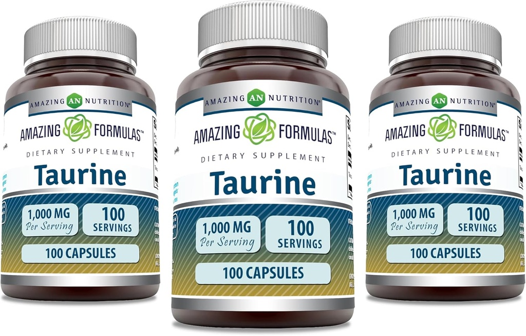 Amazing Formulas Taurine Amino Acid Supplement | 1000 Mg Per Serving | 100 Capsules | Non-GMO | Gluten-Free | Made in USA | Pack of 3