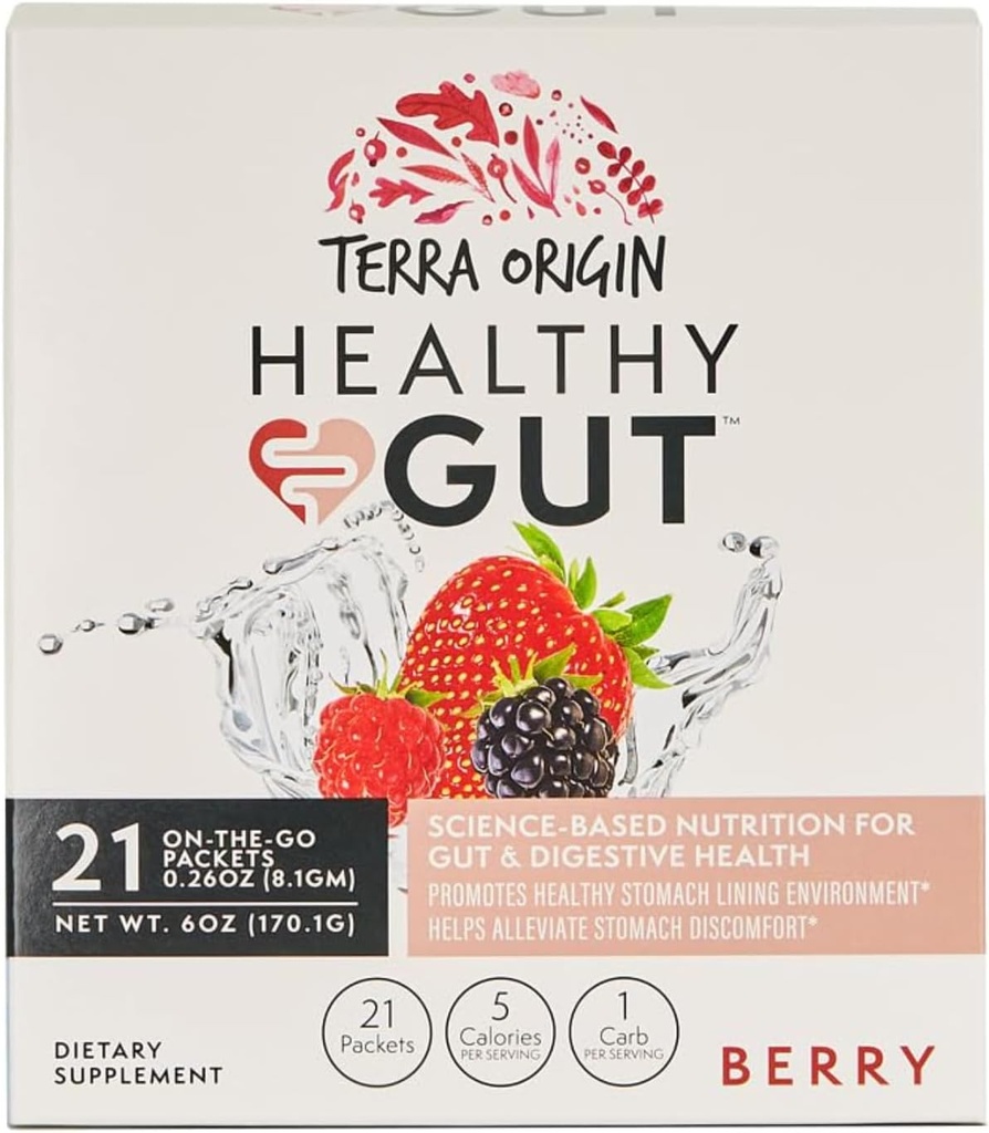 ORIGINE TERRA Packs de bâtonnets de Gut sains, L-Glutamine, Elm de Slippery, Aloe Vera, Extrait de racine de réglisse, Gut Health, Soutien digestif, Réparation de Gut de fuite, Fonction immune, On-The-Go, 21 Ct, Berry