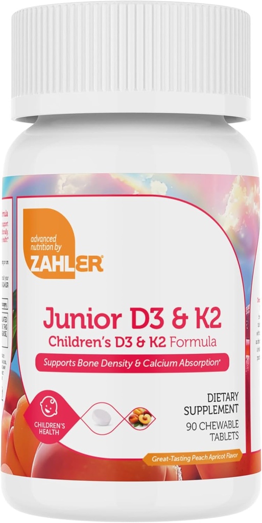 Zahler - Comprimés de vitamine D3 junior + K2 à croquer pour les enfants.