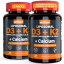 Vitamine D3 20 000 UI + K2 Vitamine (MK4 & MK7) 200mcg + Citrate de calcium, Vitamine optimale D3 K2 Softgel - os forts et muscles, absorption de calcium, aide aux carences en vitamine D, facile à avaler, 2Pack