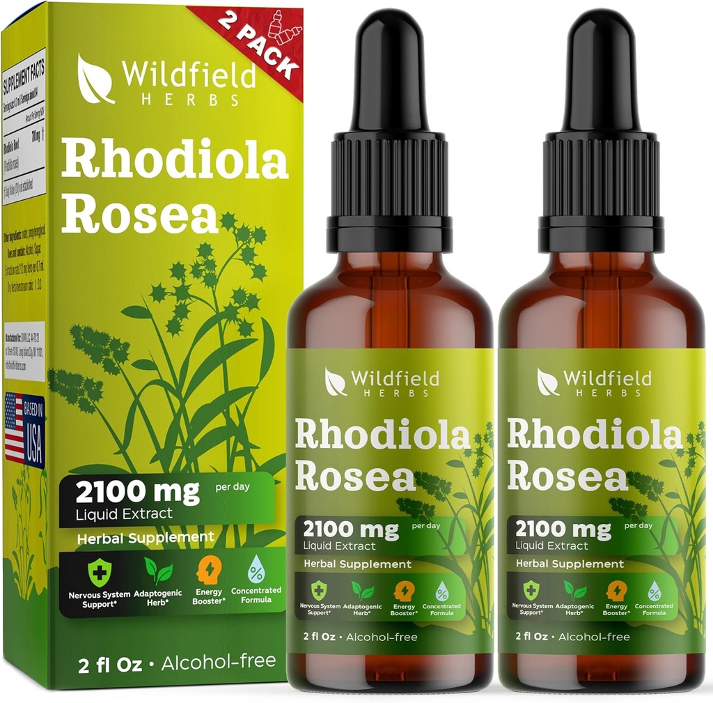 4 oz Rhodiola Rosea Supplément Rhodiola Rosea Racine Teinture gouttes 2100mg (Rhodiola rosea L.) Extrait de Rhodiola Absorbe mieux que les capsules, 2 mois d'approvisionnement, 84 portions, sans alcool - 2 Oz, paquet de 2