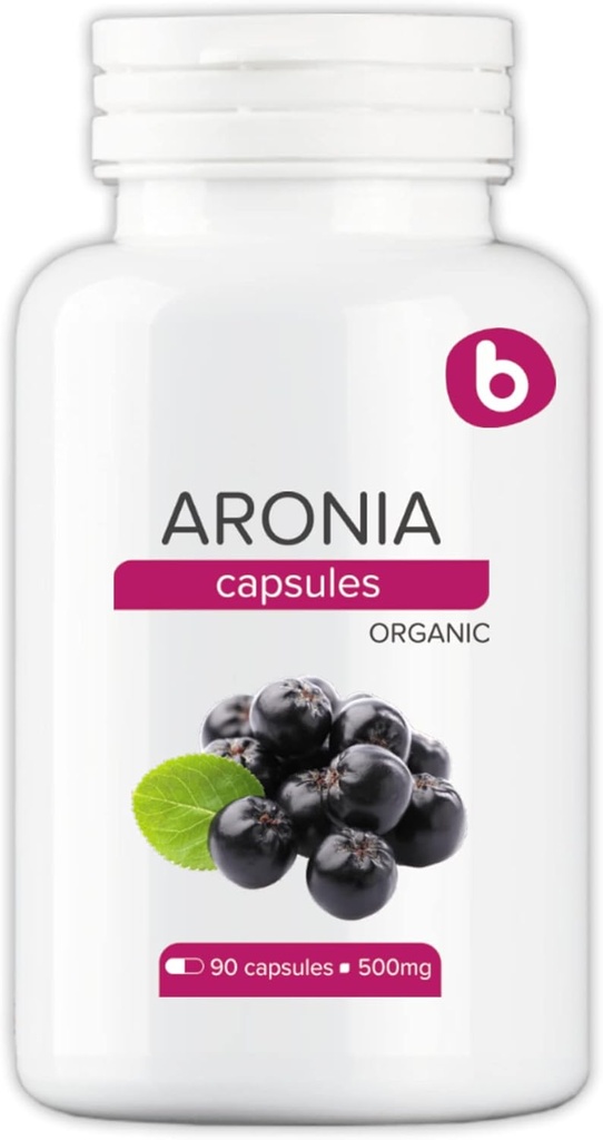 Capsules de baies d'Aronia biologique – Supplément de baies de Chokeberry noir avec des anthocyanes naturels et des polyphénols – Supporte le système immunitaire – de la poudre de baies d'Aronia – Non-OGM – 500mg, 90 Capsules végétaliennes
