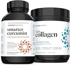 SMARTERNUTRITION Curcumine - Potence et absorption + Collagène cutané plus intelligent - Formule triple d'action pour une peau vive et saine