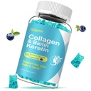 Gommies de biotine avec collagène, kératine, acide hyaluronique, vitamine pour la peau, croissance des cheveux, ongles, femmes Hommes Adultes Enfants - 60 Gommies aromatisées aux bleuets