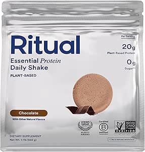 Rituel 18+ Poudre de protéine végétalienne avec BCAA: 20g de protéines de pois organiques des fermes régénératives aux États-Unis, sans gluten, à base de plantes, sans sucre, sans lait, Vanille à la main, 1Lbs