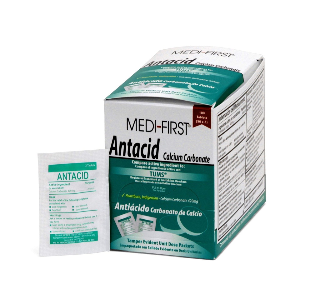 Medi-First 80233 Comprimés antiacides à la menthe chétive, 100 Nombre