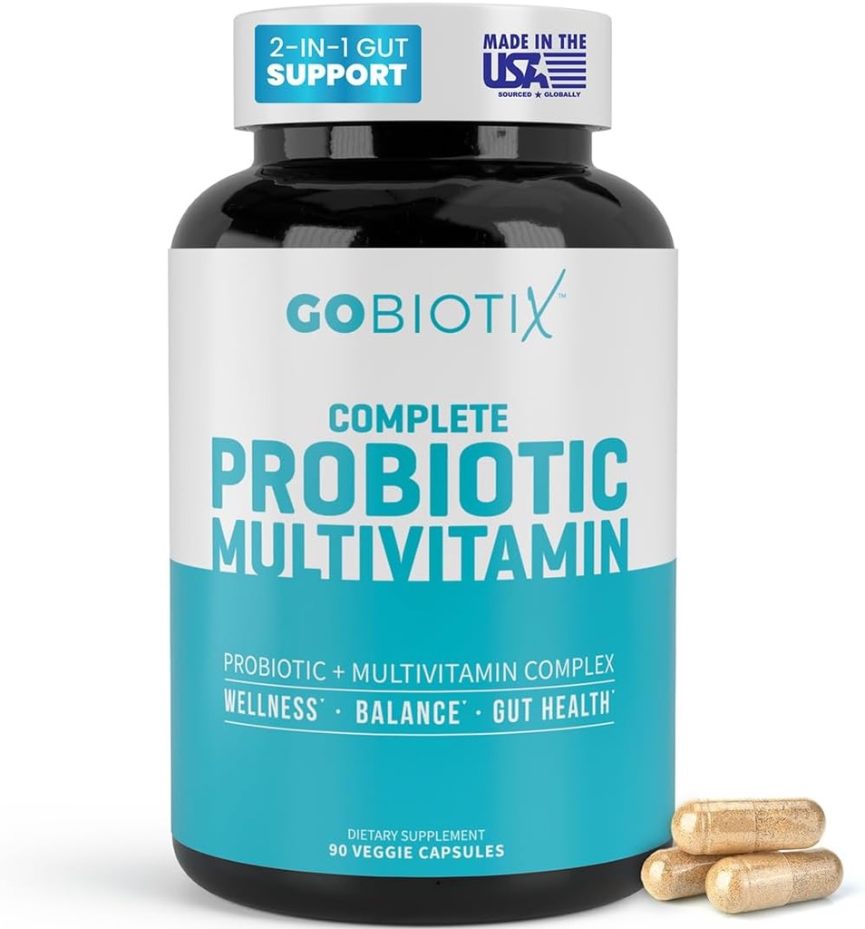 GOBIOTIX Multivitamine avec probiotiques et enzymes digestives - 25 milliards CFU - Santé digestive, probiotiques pour les femmes et les hommes - pilules sans gluten - 90 capsules
