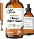Drops de champignons de Chaga sauvage et biologique - Soutien immunitaire avec extrait de Chaga - Supplément de champignons liquides pour l'immunité - Teinture végétalienne, sans sucre et sans alcool - 4 fl oz