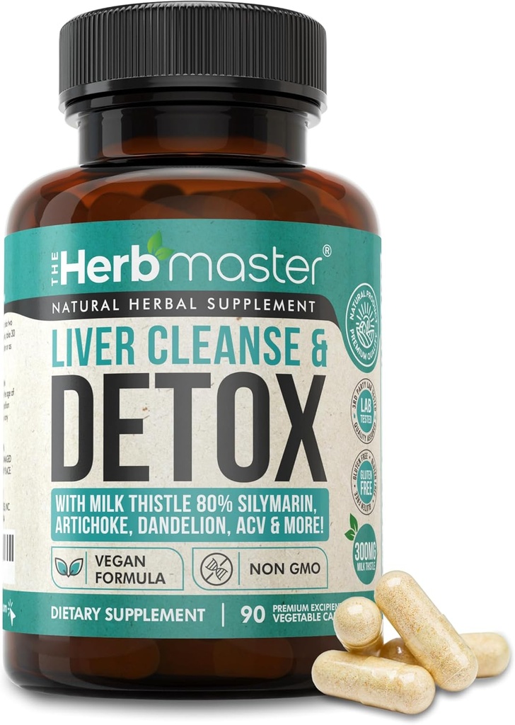Nora Ross Herbmaster Liver Cleanse Detox & Repair – Supplément de soutien du foie 27-en-1 pour les hommes et les femmes – Supplément de chardon de lait avec extrait d'artichaut, Choline, Zinc et racine de dandelion – 45 portions