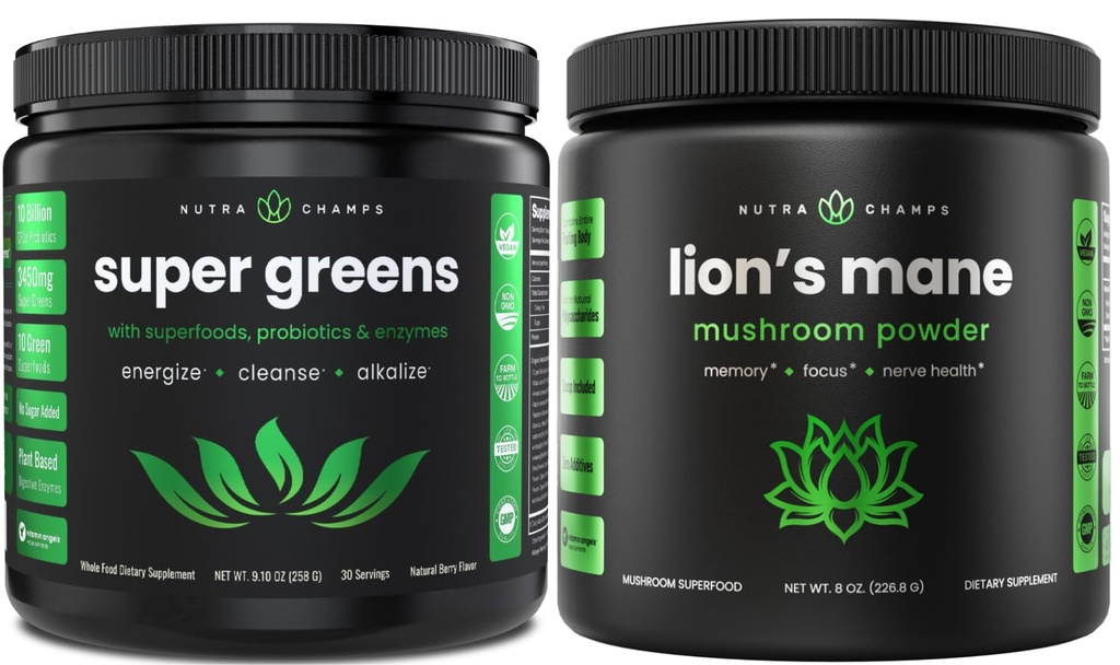 NutraChamps Greens Super Food Poudre & Lion's Mane Poudre