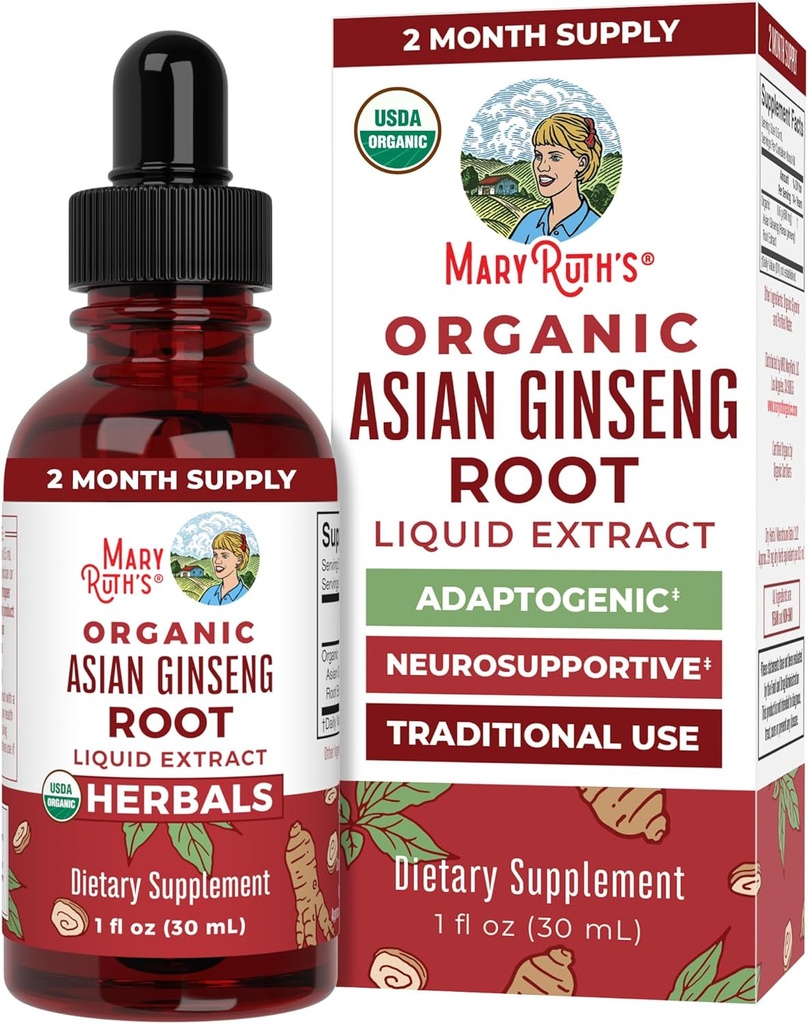 MaryRuth Organics Supplément à base de plantes, Antioxydant, Boost Energy, Pack de 1, Ginseng racine pour la vitalité, soutient la focalisation et l'endurance, végétalien, non-OGM, sans gluten, 1 onces fluides