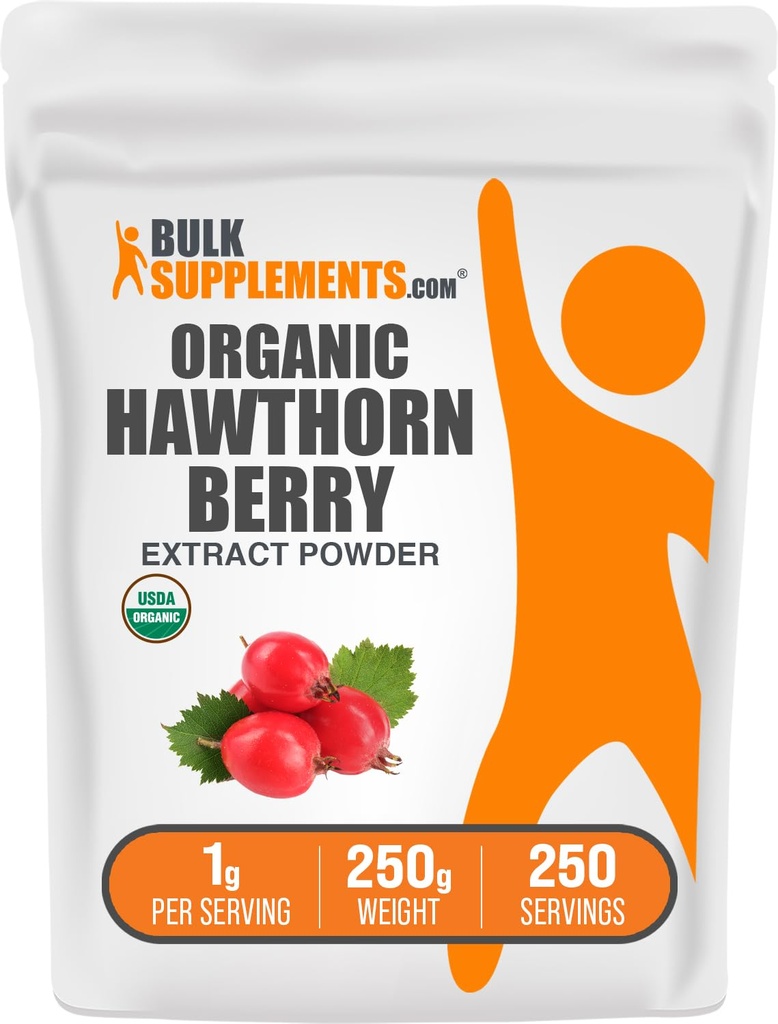 BulkSupplements.com Poudre d'extrait de baies d'arête biologique - supplément de baies d'arête - sans herbes et sans gluten, 1 g par portion, 250 g (8,8 oz) (paquet de 1)