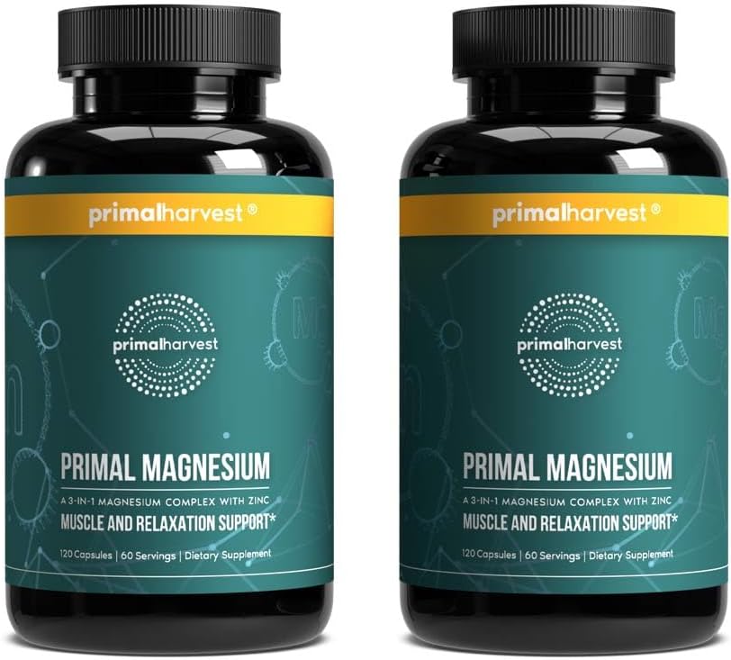 Primal Harvest Magnésium Complement Complex 310mg par Primal Harvest avec Magnésium Glycinate, Citrate, Malate et Zinc 2 Pack, 240 Capsules