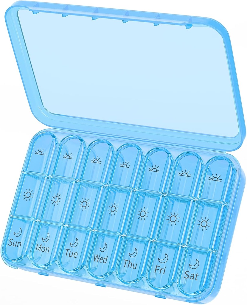 Daviky Weekly Pill Organizer 3 fois par jour, grande boîte à pilules de 7 jours 3X par jour avec contenant séparé, cas de pilule portable pour médicaments, vitamines, huile de poisson et suppléments