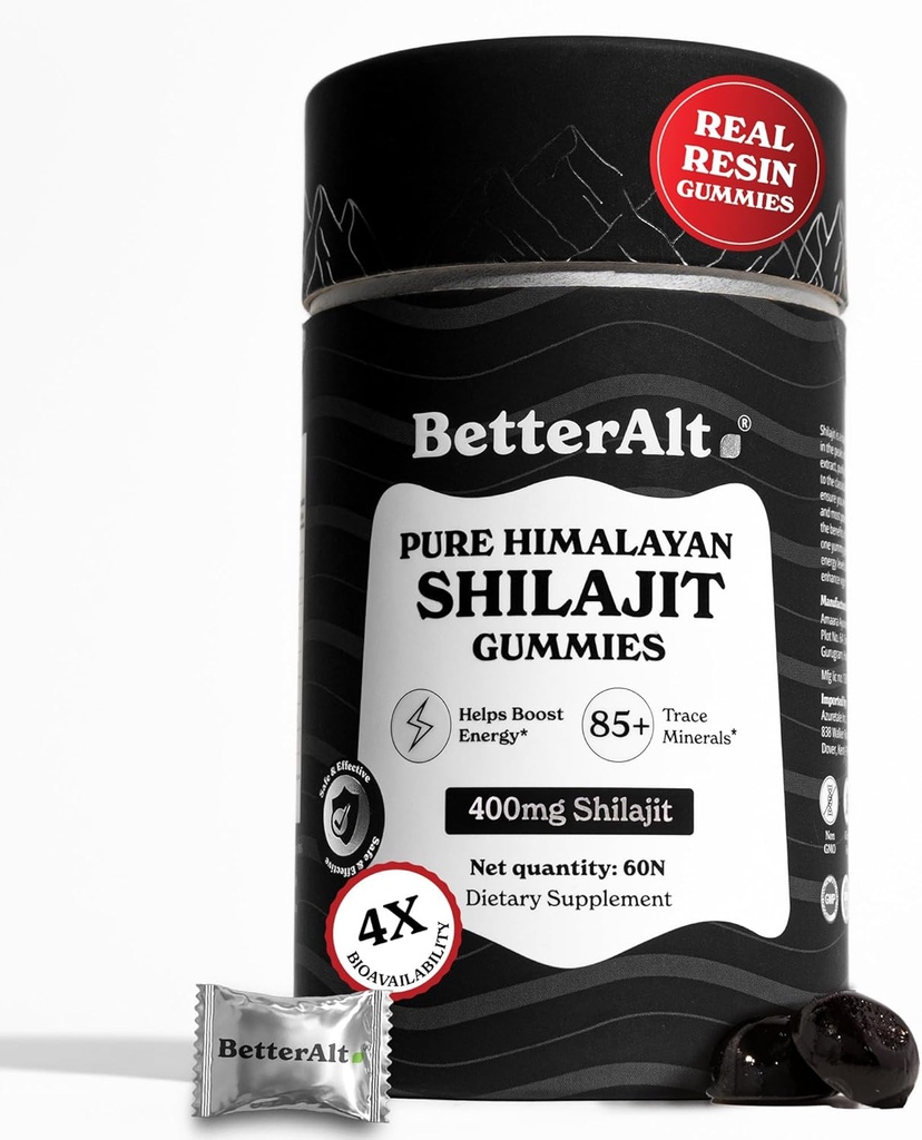 Mieux Alt Pure Himalayan Shilajit Gummies avec 100% Shilajit de haute puissance grade d'or. 60 Gummies pour l'énergie Boost & Immune Support, 75%+ Acid Fulvic.