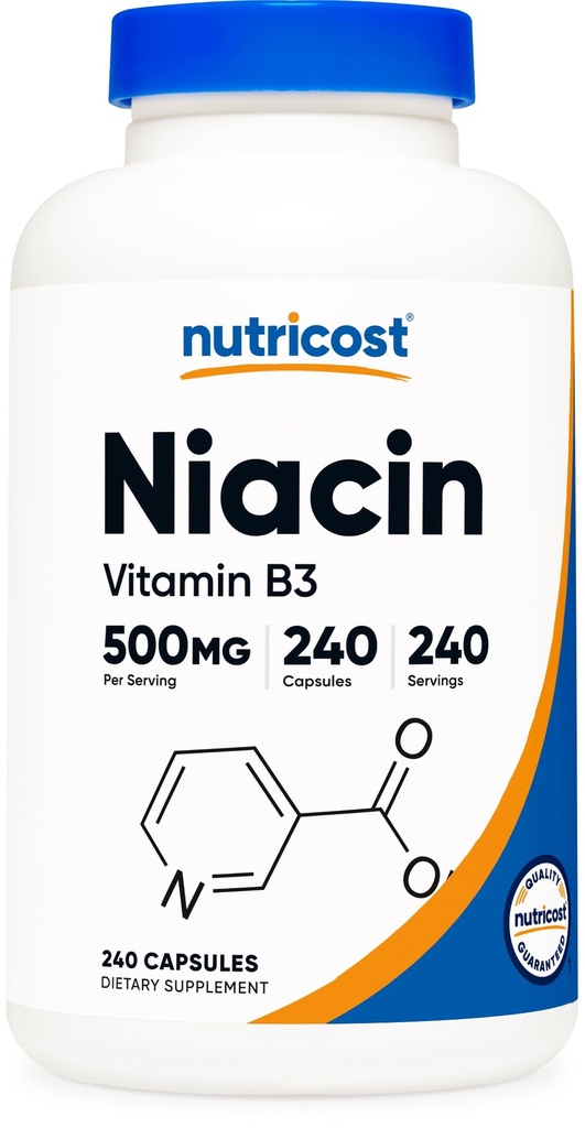 Nutricost Niacin (Vitamin B3) 500mg, 240 Capsules, with Flushing, GMO-Free
