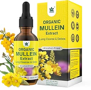 Gouttes de Mullein pour les poumons, supplément à base de plantes extraite de Mullein Leaf, nettoyage naturel du poumon, soutien respiratoire et immunitaire, santé respiratoire, teinture avec marshmallow, mûre aînée - 2 fl onces