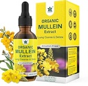 Gouttes de Mullein pour les poumons, supplément à base de plantes extraite de Mullein Leaf, nettoyage naturel du poumon, soutien respiratoire et immunitaire, santé respiratoire, teinture avec marshmallow, mûre aînée - 2 fl onces