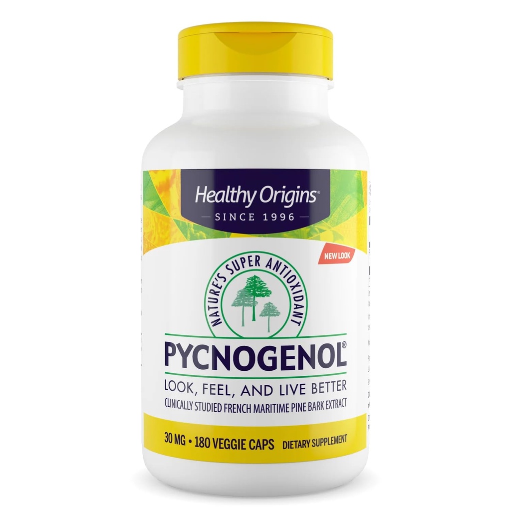 Origines saines Pycnogenol 30 mg (Super Antioxydant de la nature, non-OGM, sans gluten, soutien cardiovasculaire), 180 capsules végétatives