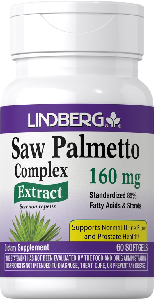 Extrait de Palmetto de scie de Lindberg 160 mg 60 Softgels pour hommes et femmes