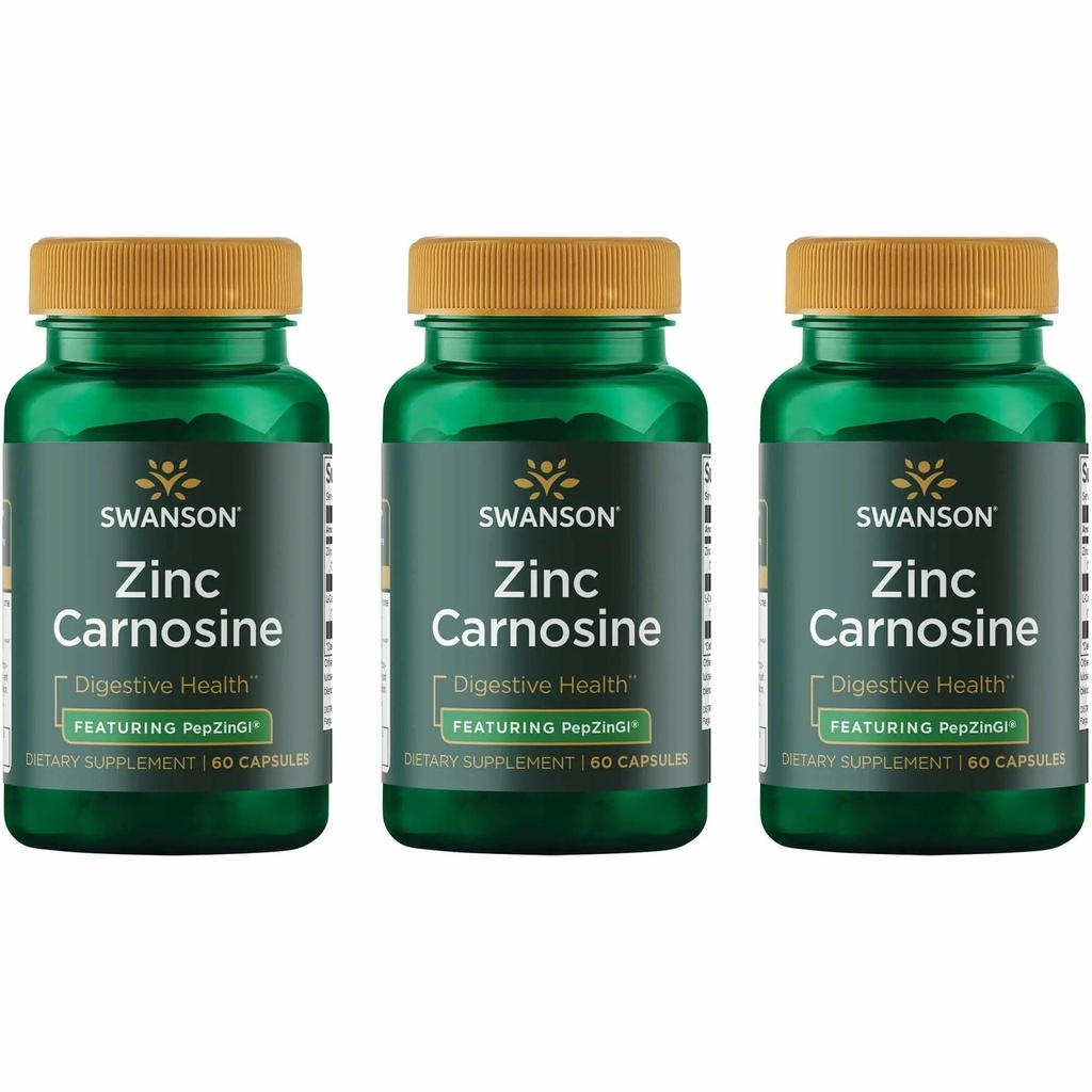 Swanson Zinc Carnosine (PepZin GI) - Supplément naturel favorisant la santé gastrique et le soutien digestif - soutient l'équilibre microbien dans l'estomac - (60 capsules) (3 pack)