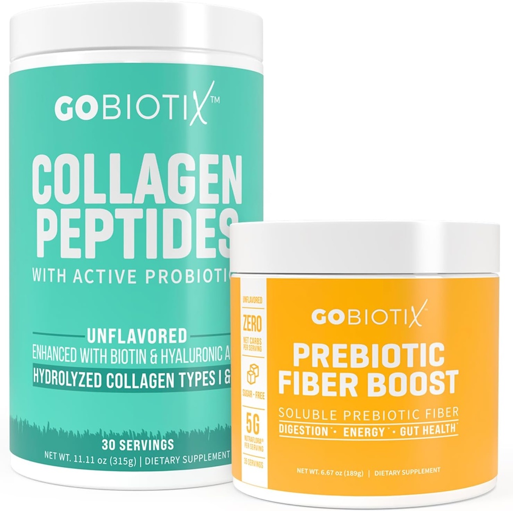 GOBIOTIX Fiber & Collagen Bundle: Cheveux, peau, Gut Support - 30 portions Collagen, 35 portions Fibre