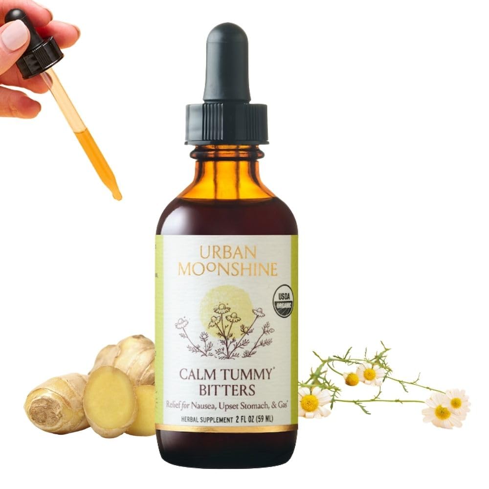 Urban Moonshine Calm Tummy Bitters - certifié biologique - Relief for Nausea & Upset Stomach* - Bloating Relief* - Soothes Digestion* - Digestive Bitters - Supplément à base de plantes sans gluten - 2 Fl Oz