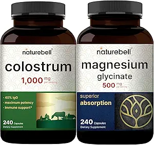 NatureBell Glycinate de magnésium Capsules 500mg et Colostrum Capsules 1000mg par paquet de portions