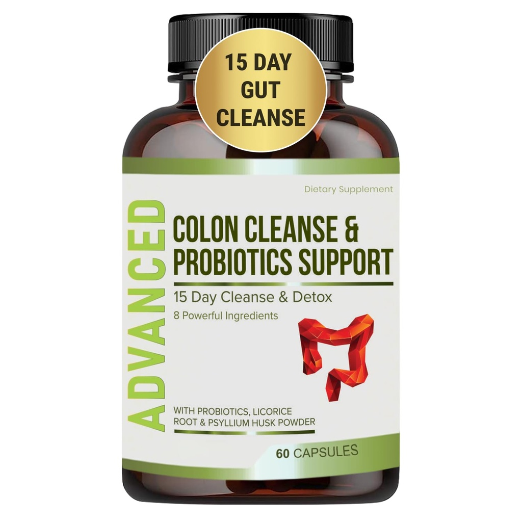 15 jours Gut Cleanse Detox pour les femmes et les hommes - avancé 15 jours Colon Cleanse avec probiotiques et Psyllium Husk pour le soulagement de la constipation, la santé digestive, Colon Cleanser et Gut Health.60 Caps.