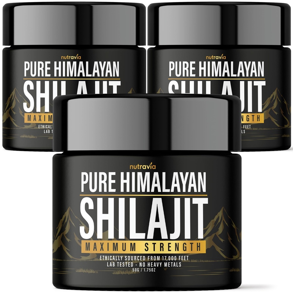 (3 Pack) Shilajit Pure Himalayan Bio Resine - Natural Authentic Lab Tested Formula for Men, Women - No Heavy Metals - 600mg Max Strength with 85+ Trace Minerals Golden Grade Shilajit Supplément