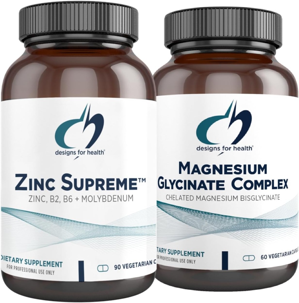 Designs for Health Magnésium Glycinate Complex (60 Capsules) & Zinc Supreme (90 Capsules) - Magnésium à haute absorption avec chélate de bisglycinate de zinc avec cofacteurs pour le support immunitaire