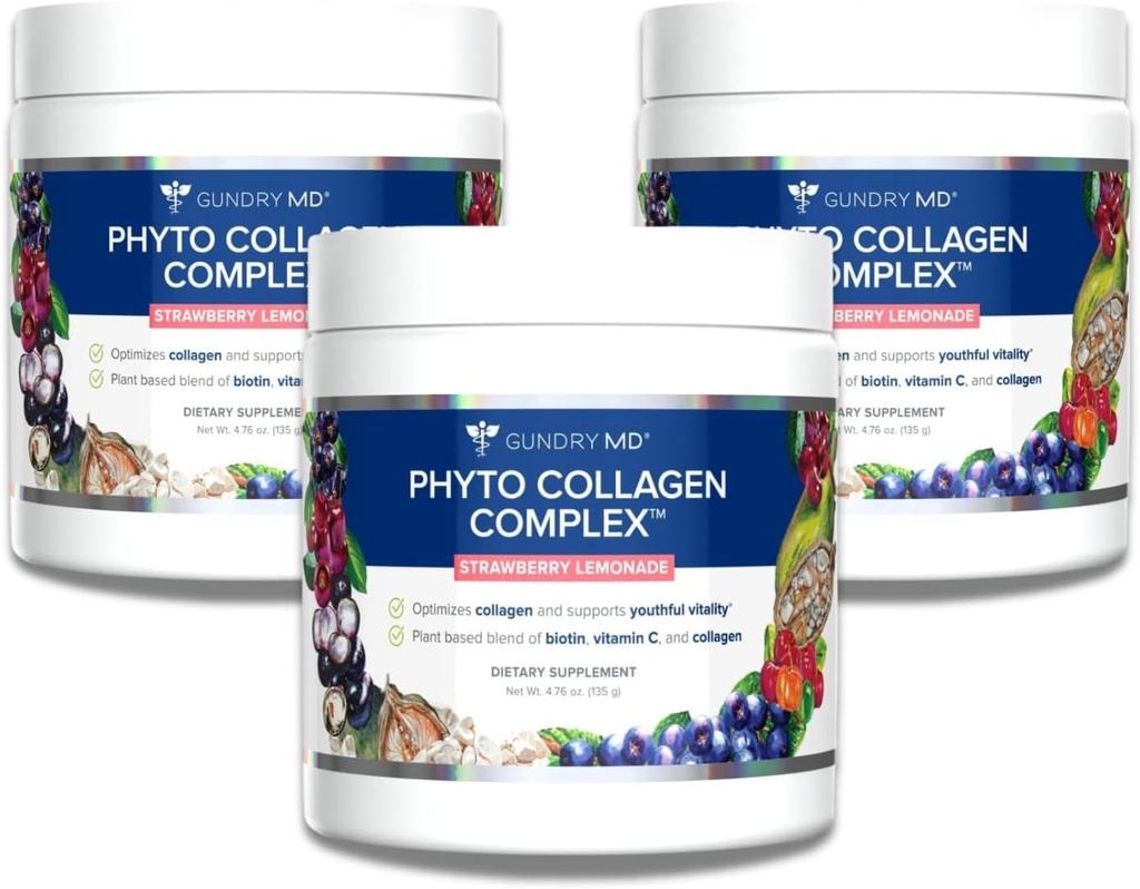 Complexe de collagène de Phyto de Gundry MD, supplément de poudre de multivitamine avec vitamine C, acides aminés et polyphénols - lémonade de fraises (3)