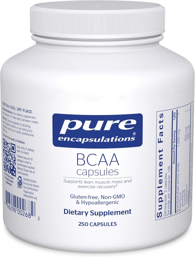 Encapsulations pures Capsules BCAA: Supplément hypoallergénique pour soutenir la fonction musculaire pendant l'exercice*